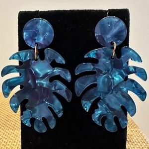 Big Acrylic Palm Leaf Earring, bright blue